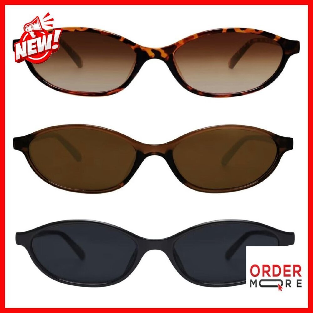 Retro Oval Sunglasses Lightweight Narrow Frame UV Protection Sunnies